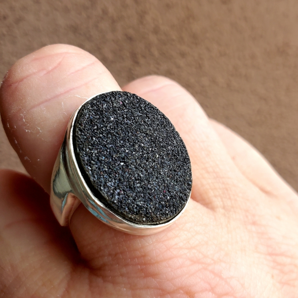 New Men's Pyrite Druzy 925 Silver Statement Ring.